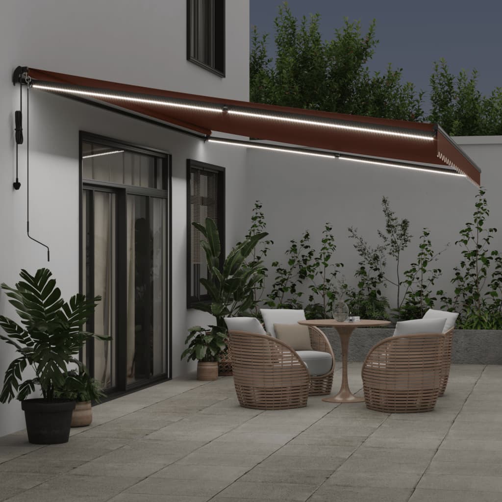 Vidaxl Luifel automatically extendable with LEDs 500x300 cm brown