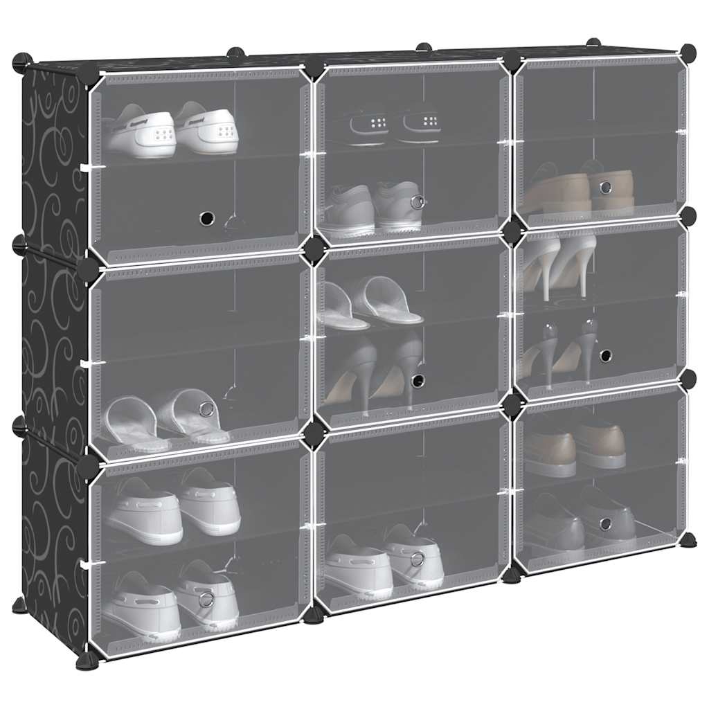 Vidaxl Storage furniture with 9 compartments and doors polypropene black
