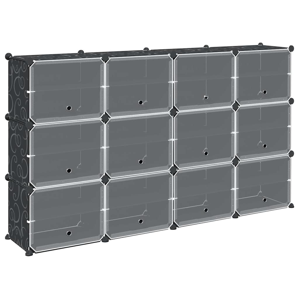 Vidaxl Storage furniture with 12 compartments and doors polypropene black