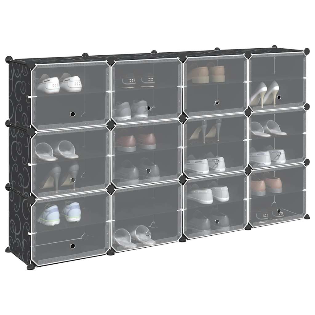 Vidaxl Storage furniture with 12 compartments and doors polypropene black