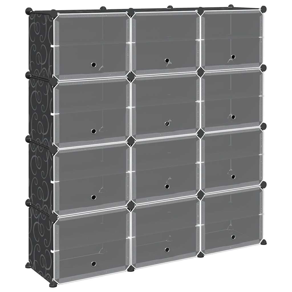 Vidaxl Storage furniture with 12 compartments and doors polypropene black