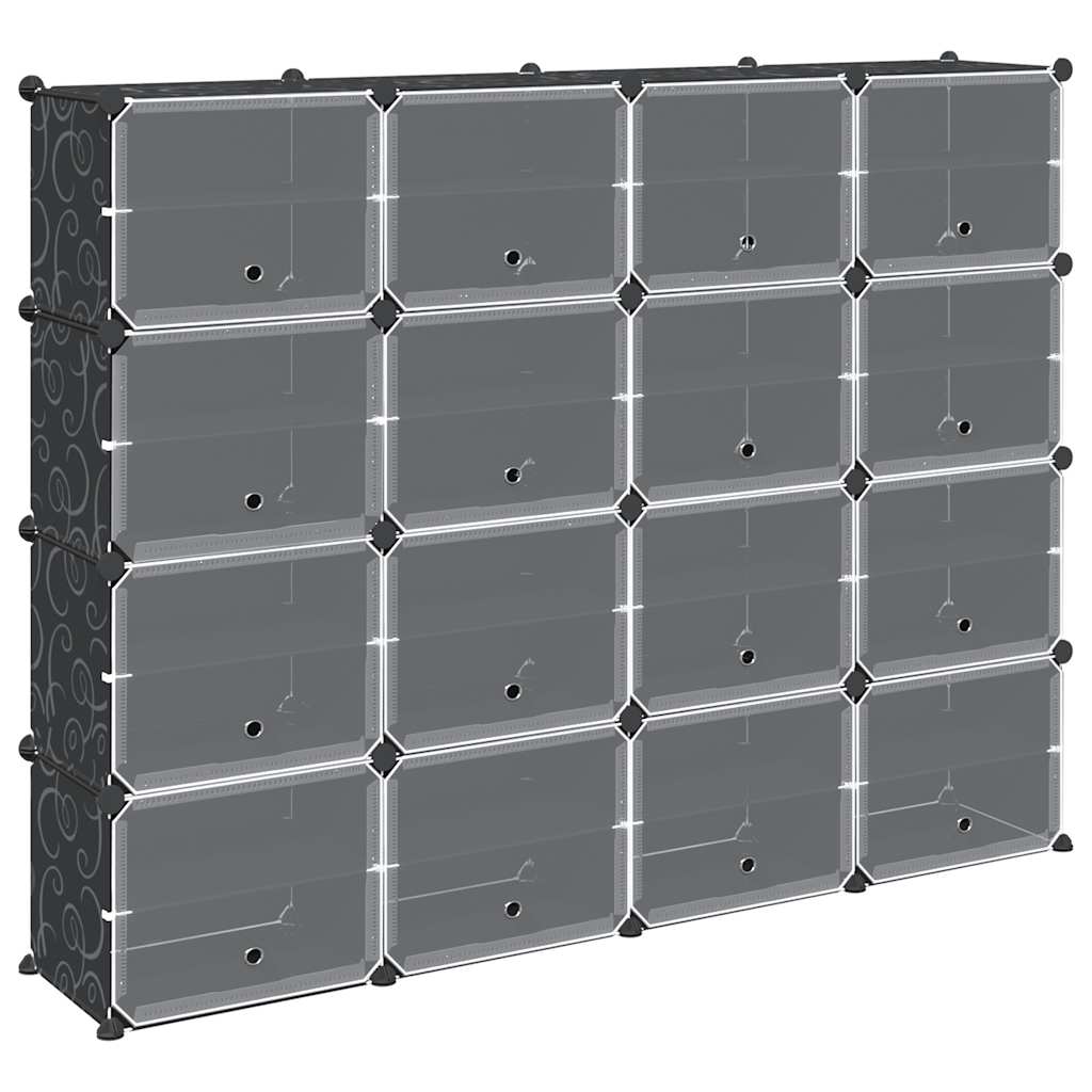 Vidaxl Storage furniture with 16 compartments and doors Polypropene Black