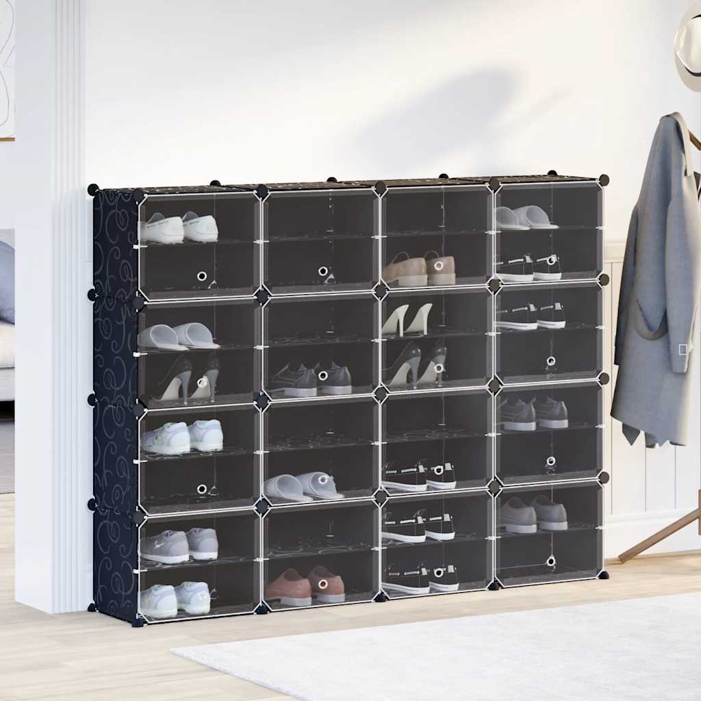 Vidaxl Storage furniture with 16 compartments and doors Polypropene Black