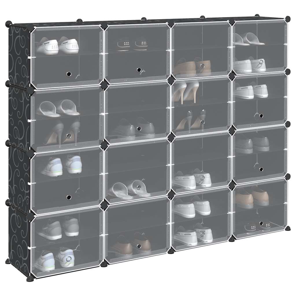 Vidaxl Storage furniture with 16 compartments and doors Polypropene Black