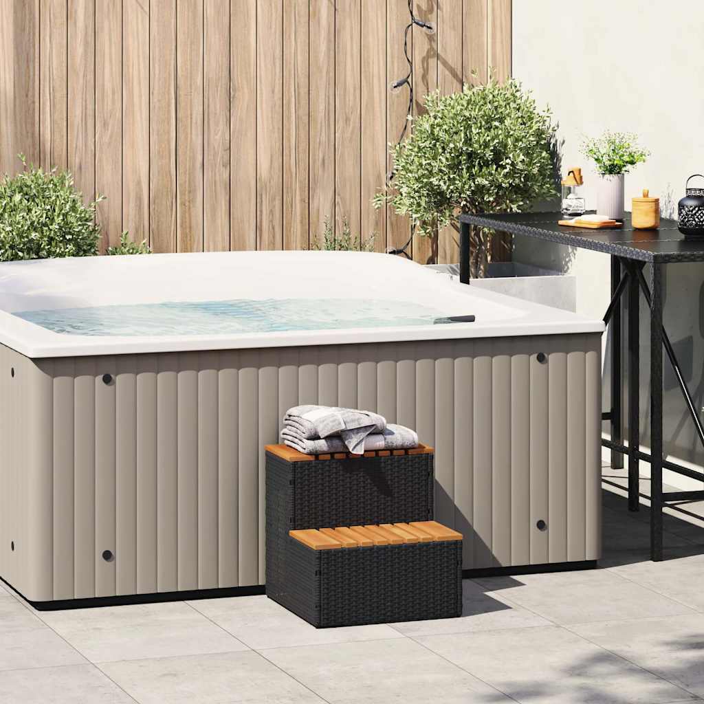 VidaXL HOTTUB-OPPLEMENT 50x50x50.5cm Poly Rattan Solid Acaciahout Black