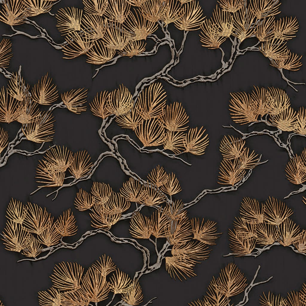 Dutch Wallcoverings Wallpaper Pine Tree Black and Gold Coloded