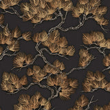 Dutch Wallcoverings Wallpaper Pine Tree Black and Gold Coloded