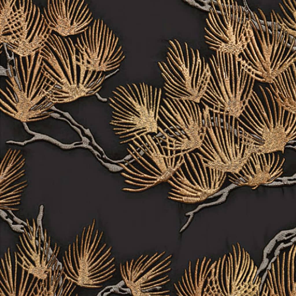 Dutch Wallcoverings Wallpaper Pine Tree Black and Gold Coloded