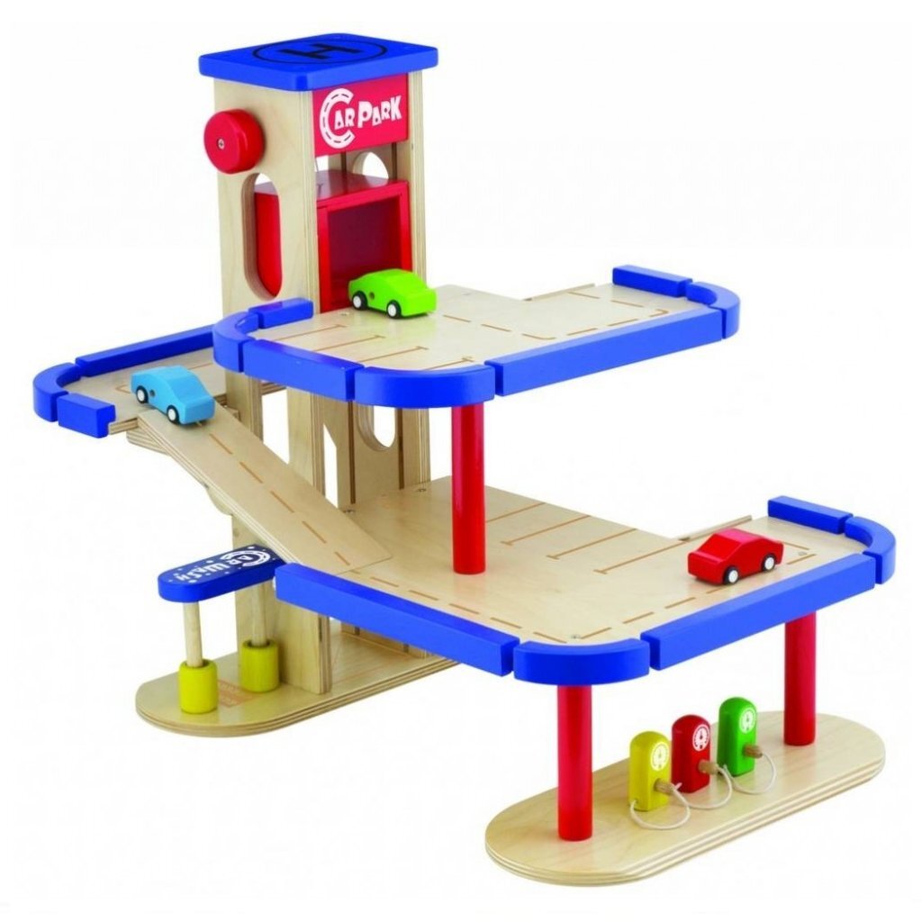 Pintoy wooden garage + 3 wooden cars