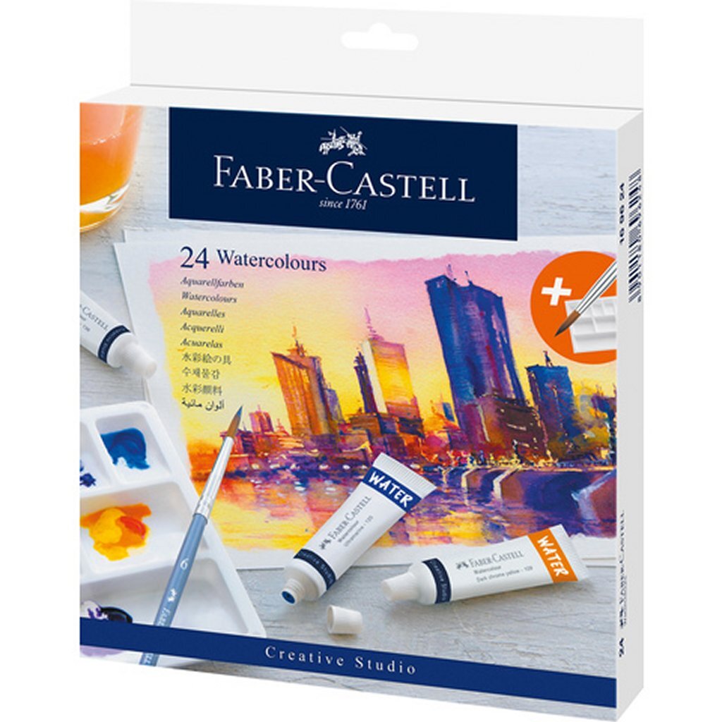 Faber Castell FC-169624 Aquarel Paint 24 Rurki + Paleta miksowania i szczotka