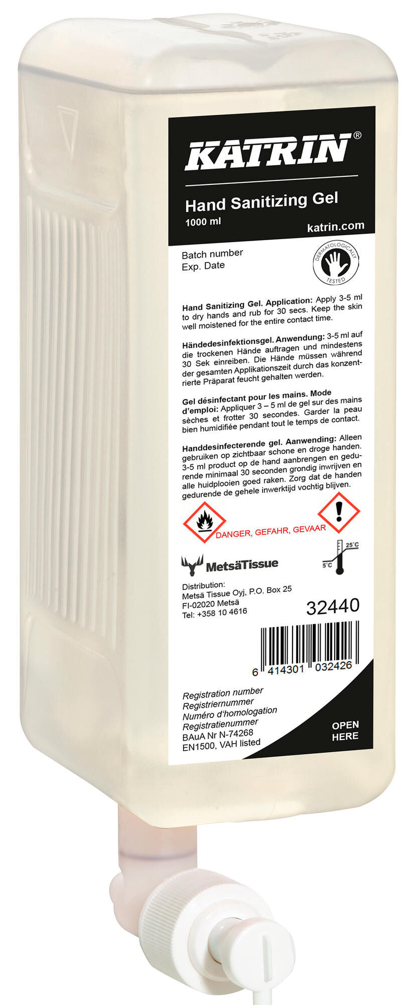 Katrin ontsmettingsmiddel hand sanitizing gel hand disinfectant gel 1l.
