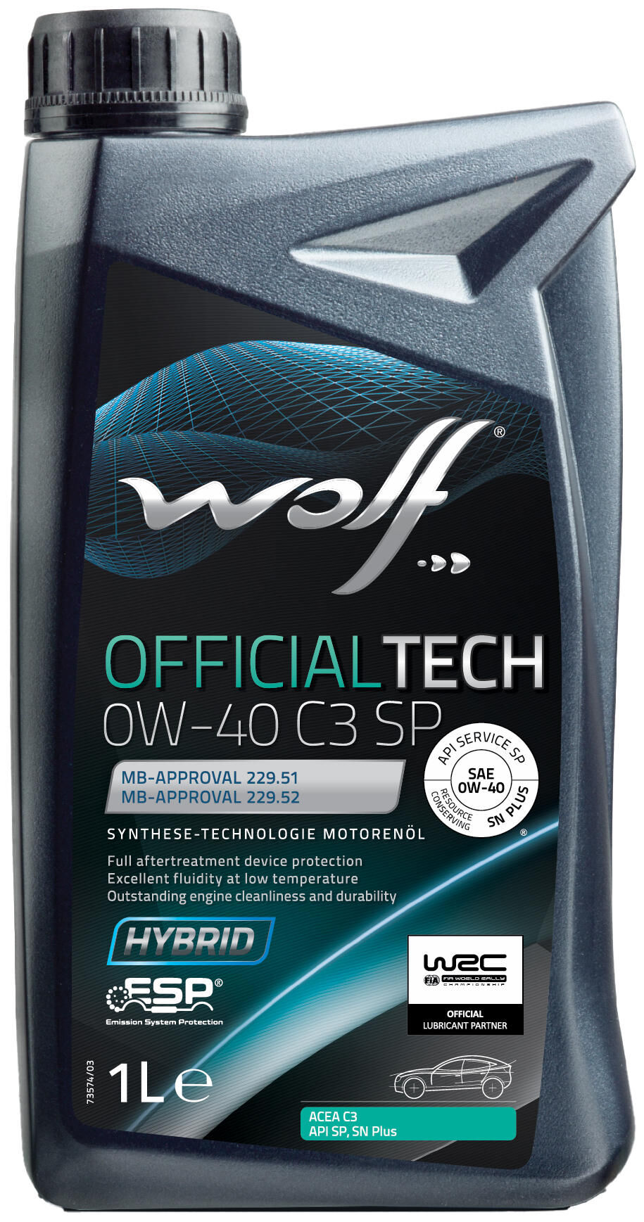 Wolf motorolie officialtech c3 sp . motoroil 0w-40 1l off.tech c3 sp