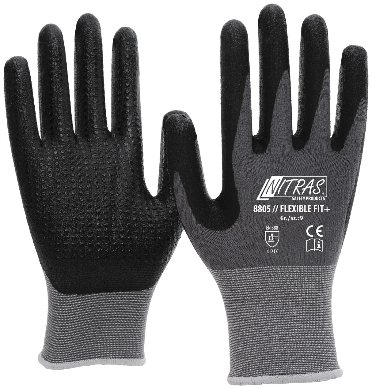 Nitras safety nitras monteurshandschoen flexible fit+ glove size 9 pimples gray sw flexible fit+