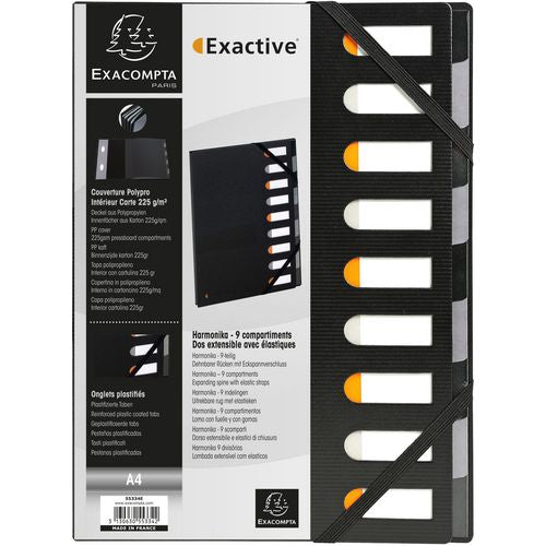 Sorteermap exacompta 55334e pp 220g m2 24x32cm zwart 9 vakken harmonicarug