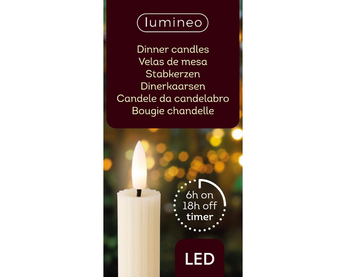 Lumineo dinner candle LED ribbed 24cm cream 2 pcs.