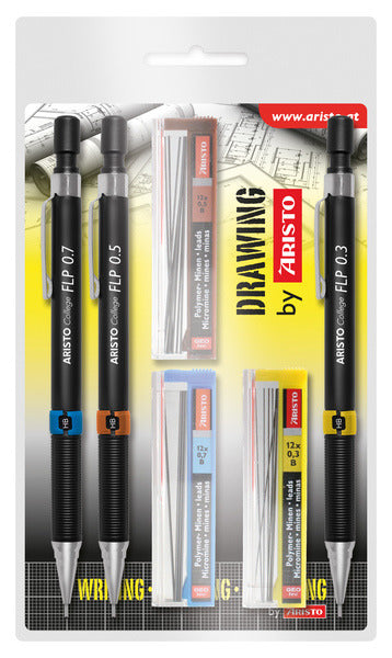 Aristo AR-23559 mechanical pencil set HB 0.35 0.5 0.7mm with free pencil leads