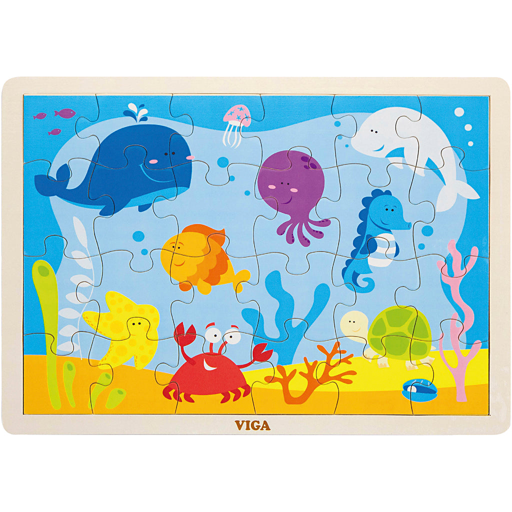 Viga houten legpuzzels, zeedieren, afm 30x22,5 cm, 24 delen, 1 stuk