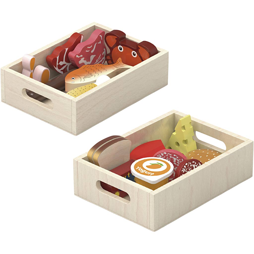Viga houten speelgoedeten, l: 30 cm, b: 22 cm, 17 onderdelen 1 doos