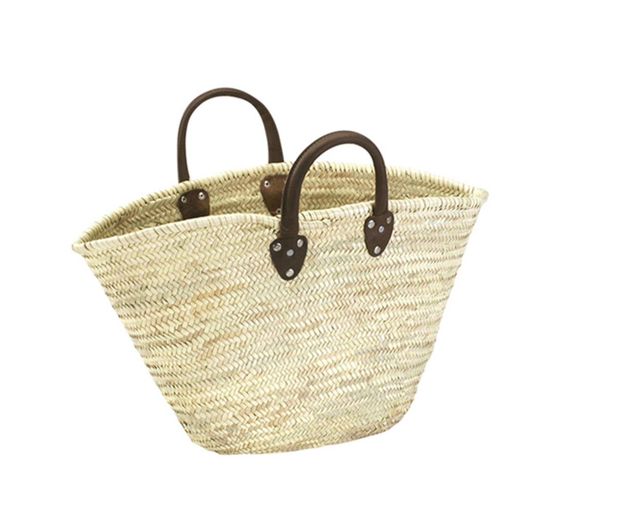 Bolso Source balance de hoja de palma con asa corta de piel