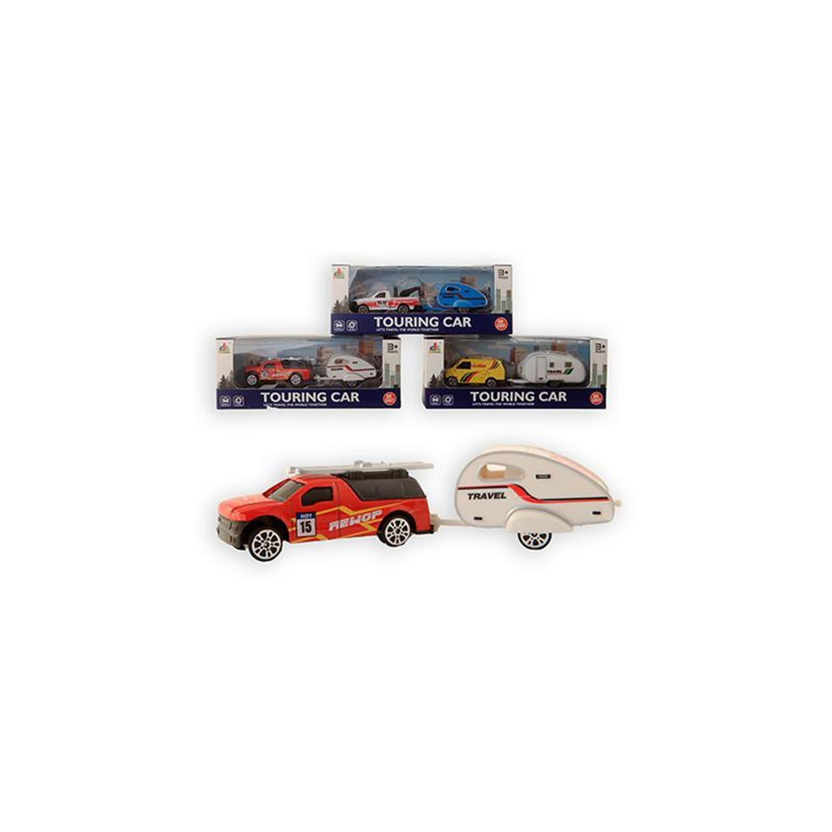 Die-cast auto met caravan 15cm