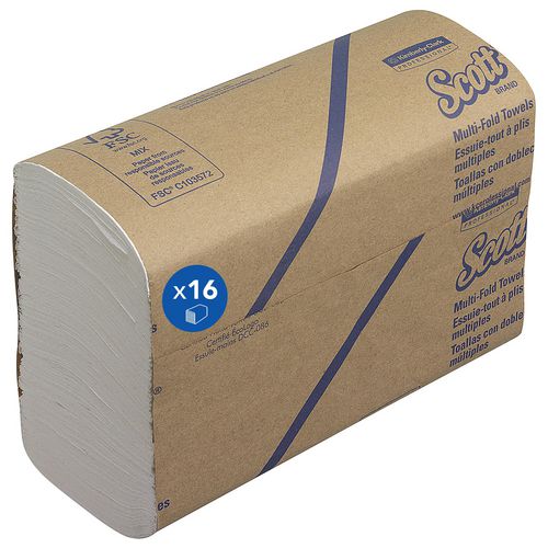 Handdoeken scott multifold papier1-laags wit pak 16 stuks 250 vel