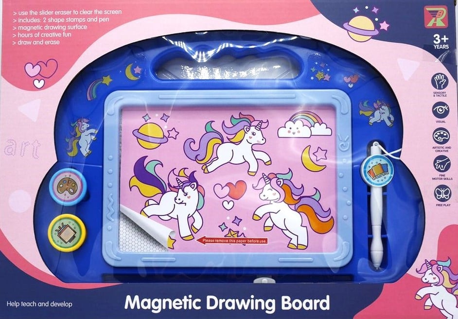 Magical magnetic drawing board unicorn with 2 magnet stamps and magnet pen