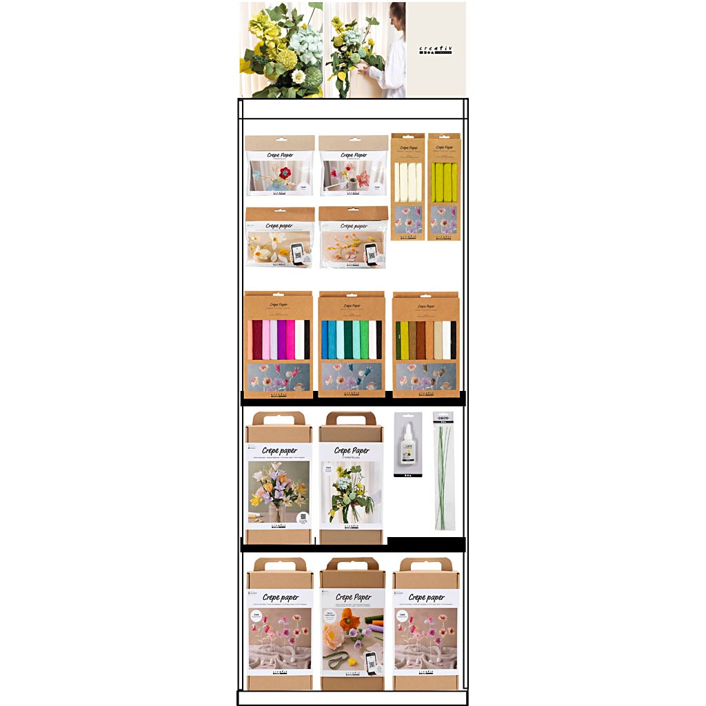 Creativ Company floor display, assembled, category: crepe paper flowers, adult, height: 1580 mm, length: 600 mm, width: 400 mm, 121 units per piece