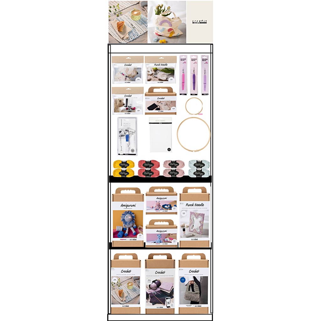 Creativ company vloerdisplay, ongemonteerd, category, haaknaald punchnaald, volwassene, h: 1580 mm, l: 600 mm, b: 400 mm, 193 eenh. 1 stuk