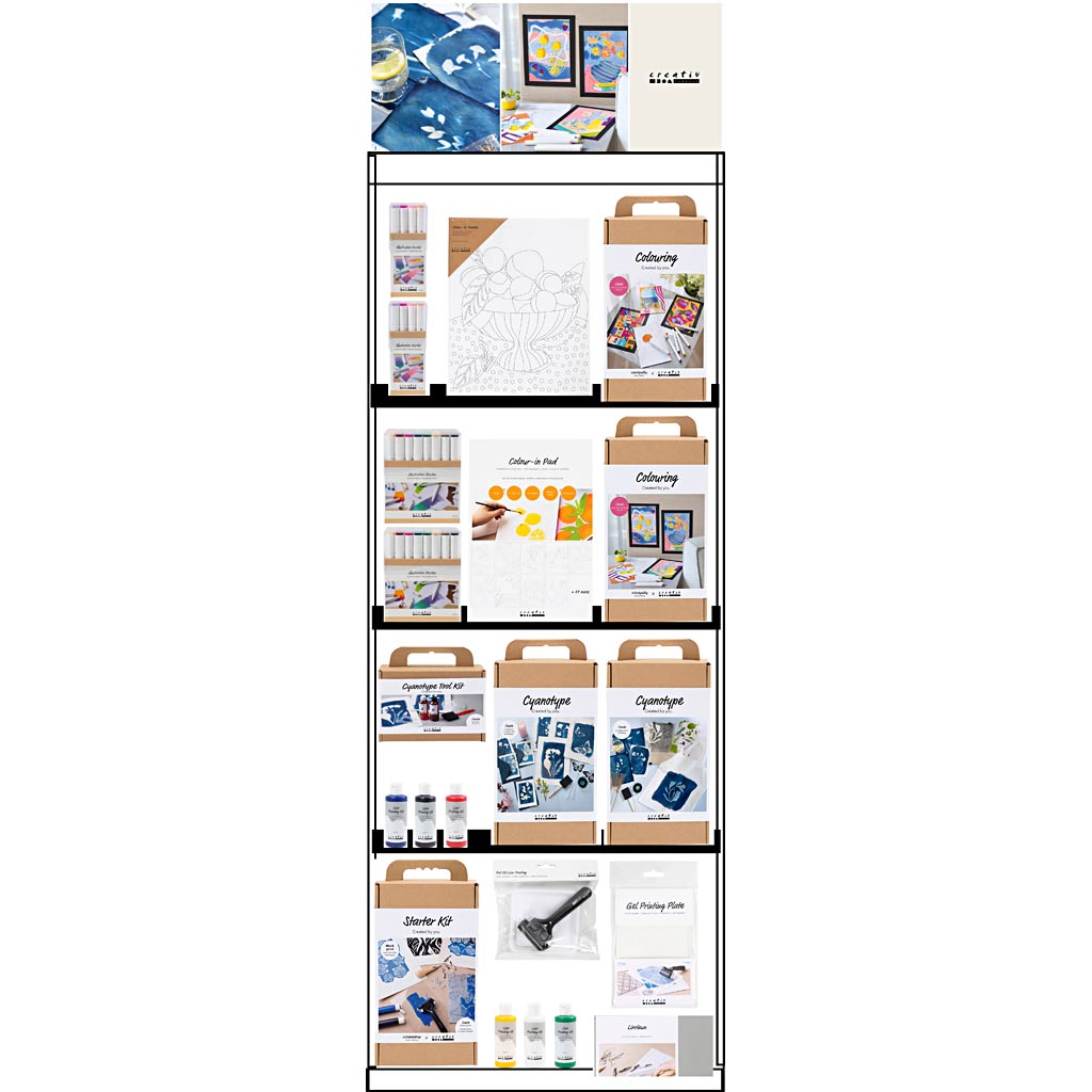 Creativ company vloerdisplay, ongemonteerd, category, kleuren printen, volwassene, h: 1580 mm, l: 600 mm, b: 400 mm, 133 eenh. 1 stuk
