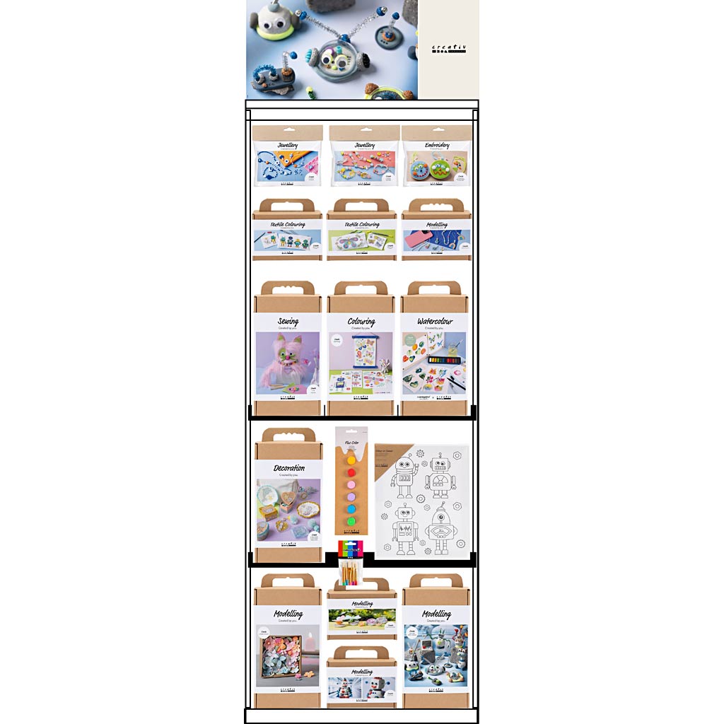 Creativ company vloerdisplay, gemonteerd, hero nieuwe producten voor kinderen, h: 1580 mm, l: 600 mm, b: 400 mm, 97 eenh. 1 stuk