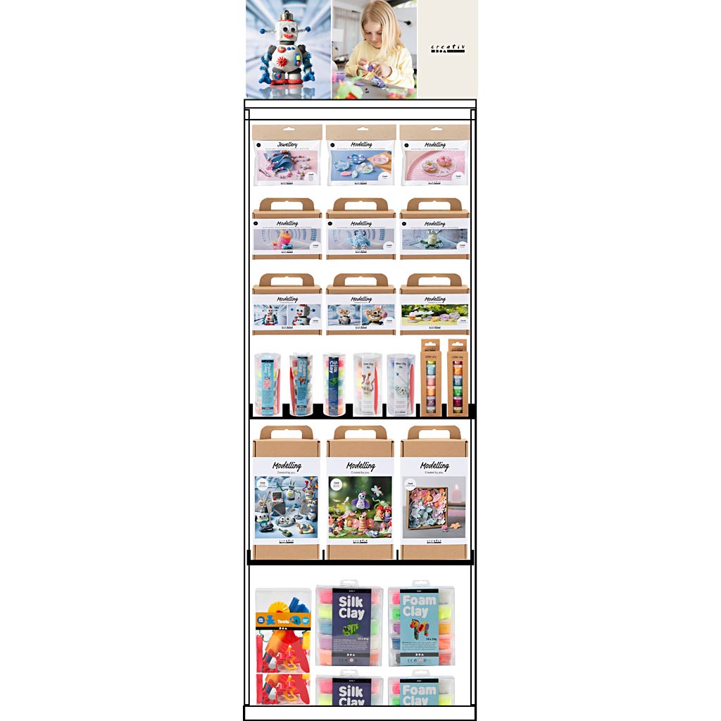 Creativ company vloerdisplay, ongemonteerd, category, boetseren voor kinderen, h: 1580 mm, l: 600 mm, b: 400 mm, 96 eenh. 1 stuk