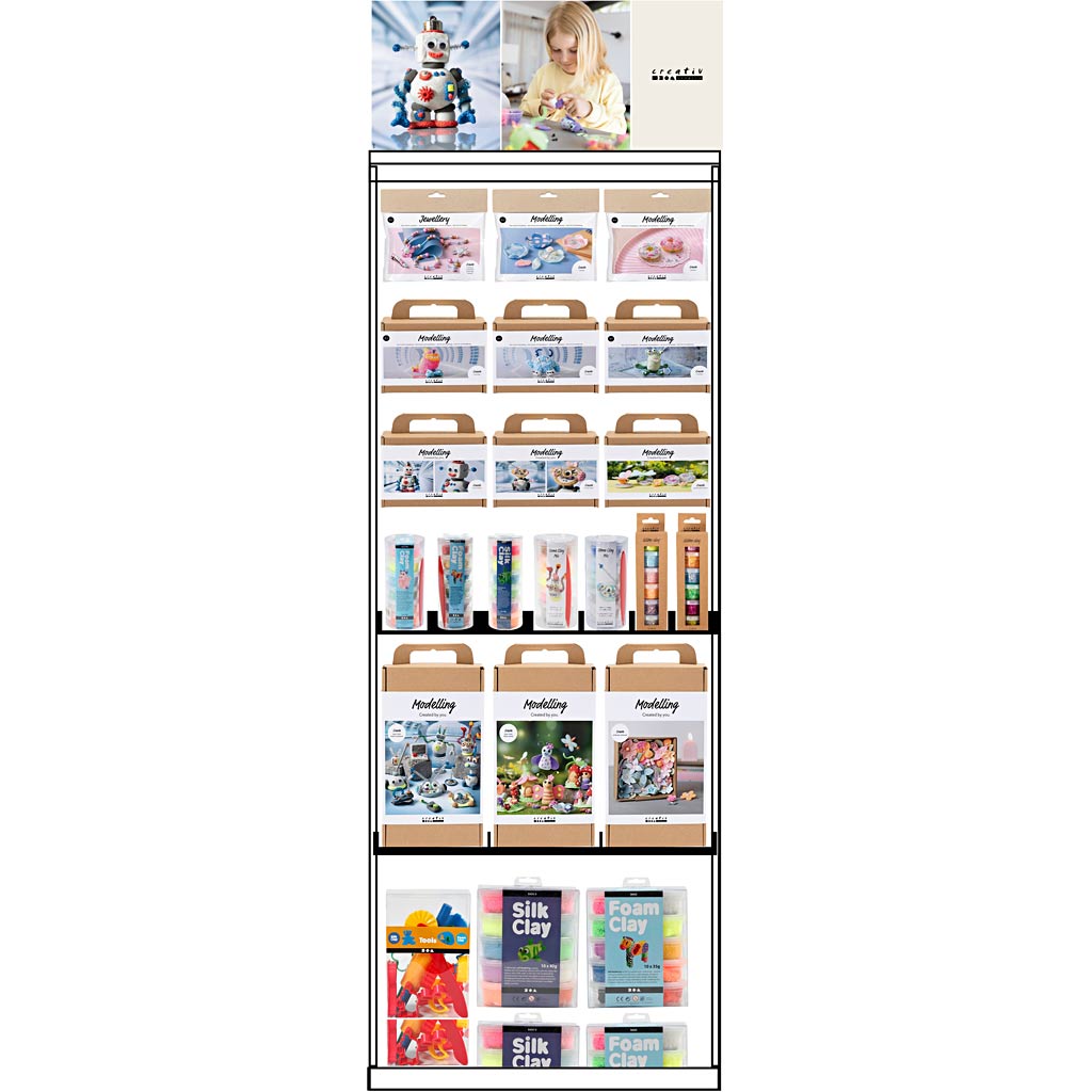 Creativ company vloerdisplay, gemonteerd, category, boetseren voor kinderen, h: 1580 mm, l: 600 mm, b: 400 mm, 96 eenh. 1 stuk