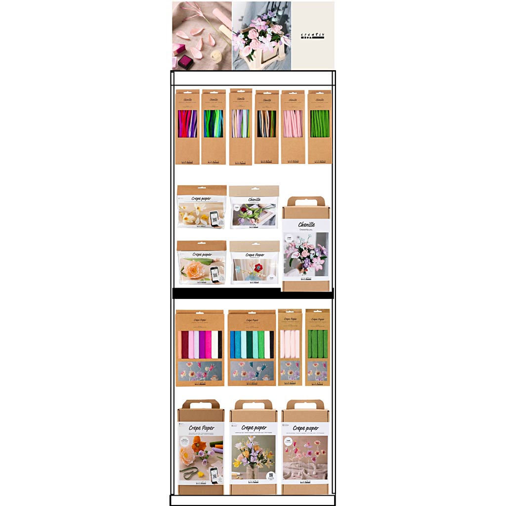 Creativ Company floor display, assembled, category, chenille wire crepe, adult, h: 1580 mm, l: 600 mm, w: 400 mm, 127 units 1 piece