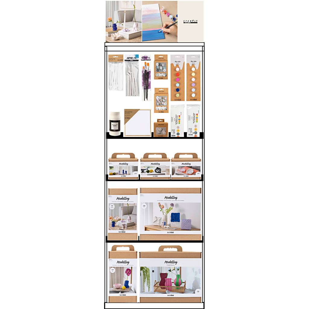 Creativ Company floor display, assembled, category, self-hardening clay, adult, height: 1580 mm, length: 600 mm, width: 400 mm, 125 units per piece