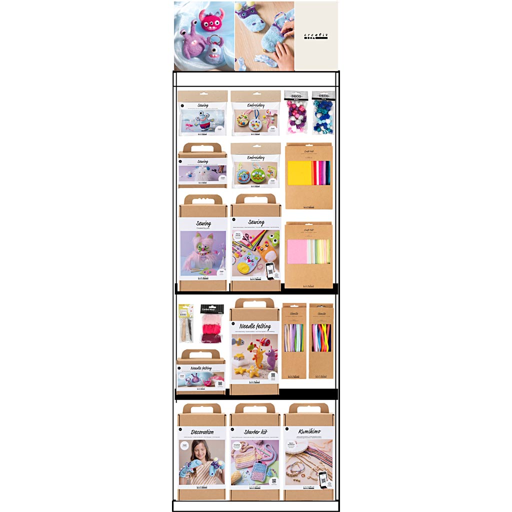 Creativ company vloerdisplay, gemonteerd, category, garen en naaien, kinderen, h: 1580 mm, l: 600 mm, b: 400 mm, 122 eenh. 1 stuk