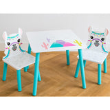 Llama wooden table with 2 chairs