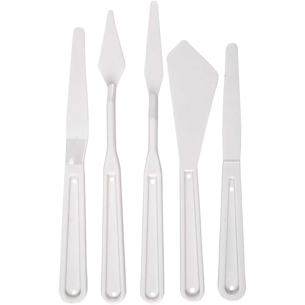Creativ company palette knives, l: 17-20 cm, w: 13-33 mm, white, 5 pieces 1 box