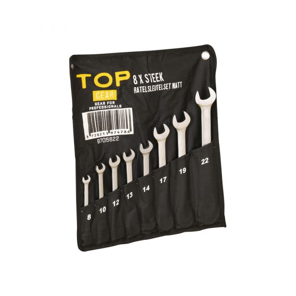 Topgear TOPGEAR 8 x Open-end ratchet wrench set Matt