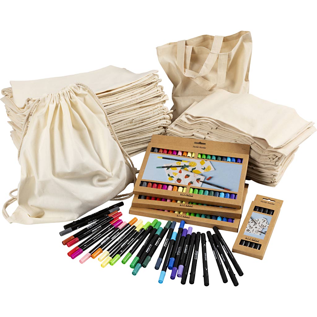 Creativ company group set backpacks and bags with markers, size 27.5x30 cm, various colors, 1 set