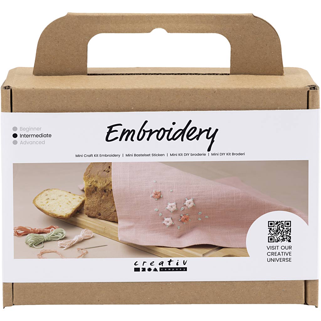 Creativ company mini hobby set embroidery, textile napkin, dusty rose, 1 box