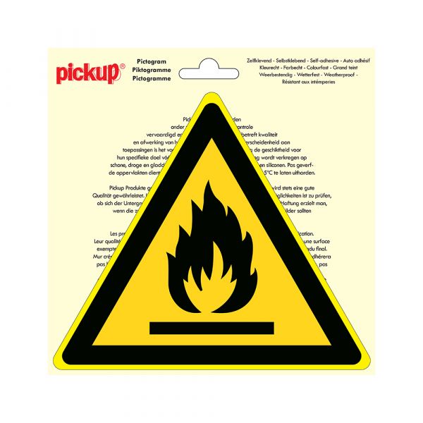 Flammable substances sticker - 200 mm triangle.