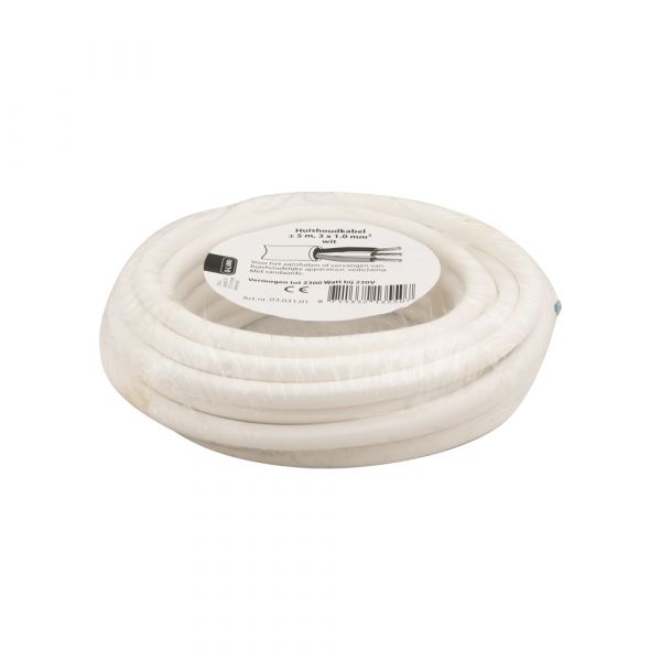 Huishoudkabel 3x1.0 wit 5 meter.