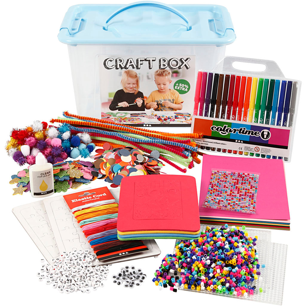 Creativ Company Hobbybox Blue avec des matériaux créatifs, 1er.