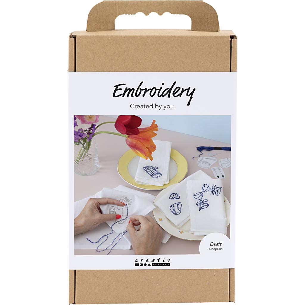 Creativ company hobby set embroidery, napkins, off white, 1 box