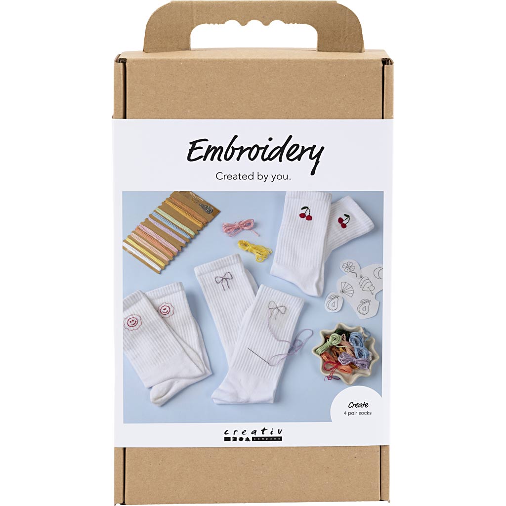 Creativ company hobbyset borduurwerk, sokken, wit, 1 doos