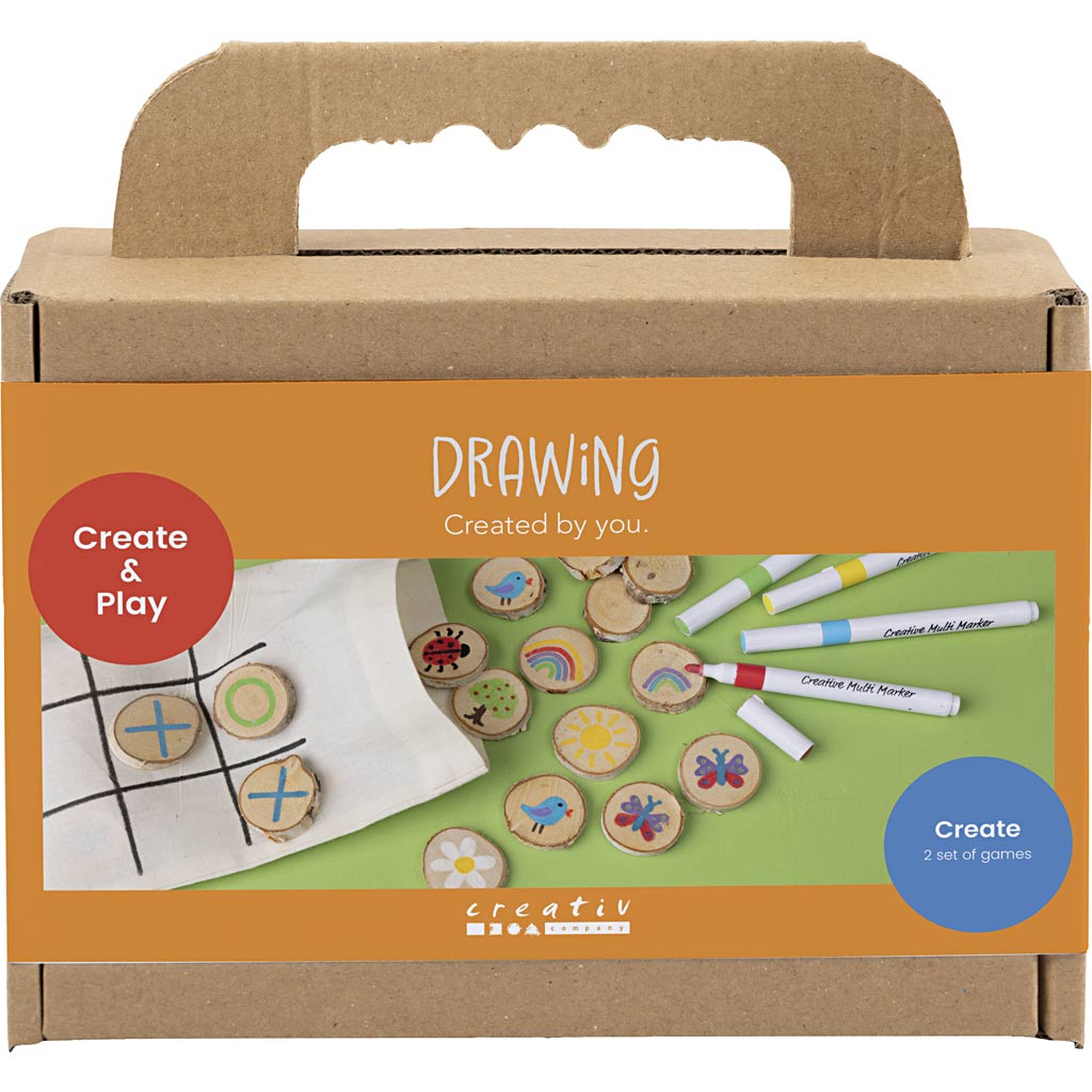 Creativ company mini hobby set drawing, memory game and three in a row, various colors, 1 box
