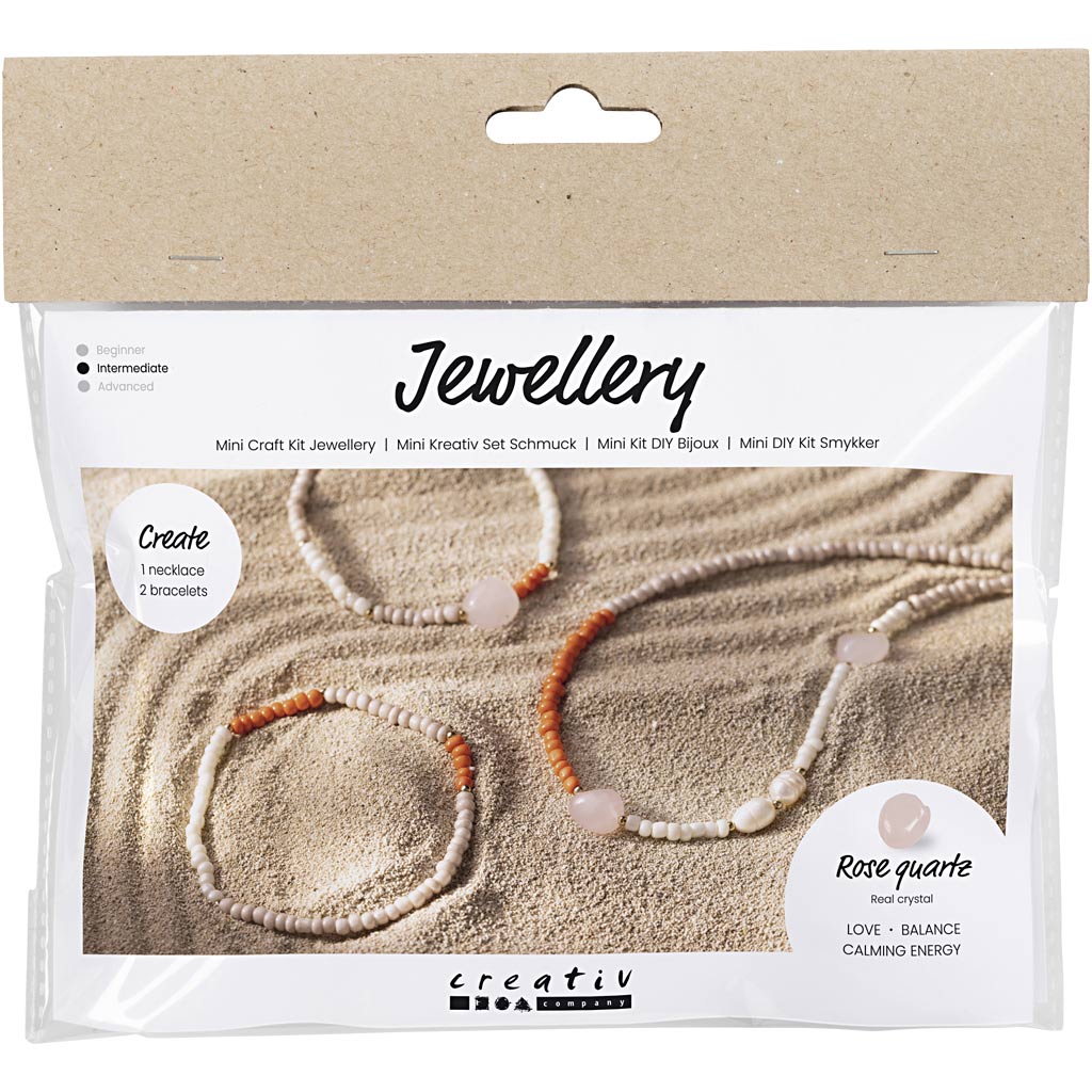 Creativ company mini hobbyset sieraden, rozenkwarts ketting en armband, 1 doos