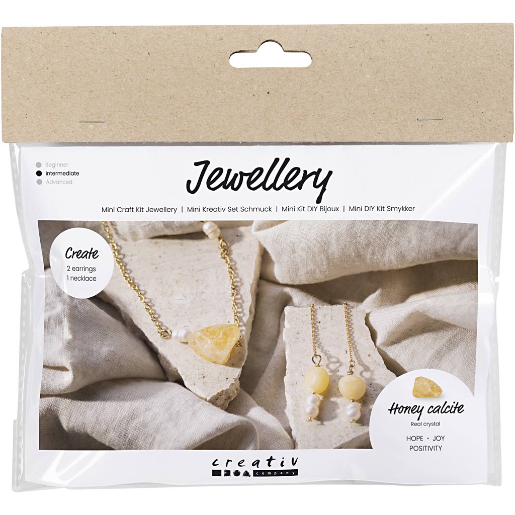 Creativ company mini hobbyset sieraden, honingcalciet ketting en oorbellen, 1 doos