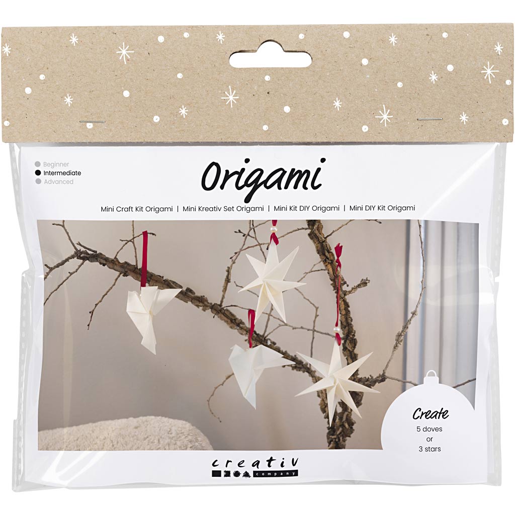 Creativ company mini hobbyset origami, duiven sterren, donkerrood, off-white, 1 doos