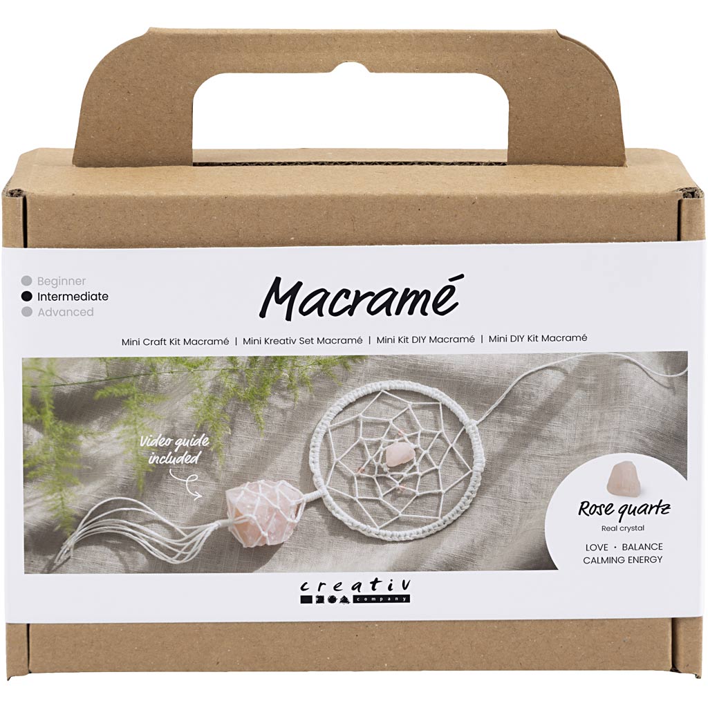 Creativ company mini hobbyset macramé, dromenvanger met rozenkwarts, lichtroze, wit, 1 doos